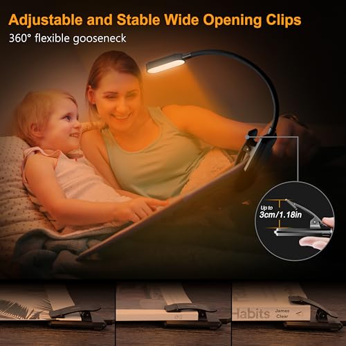 Gritin 16 LED Rechargeable Book Light for Reading in Bed- Eye Caring 3 Color Temperatures, Stepless Dimming Brightness, 80 Hrs Runtime, Lightweight Flexible Clip on Light for Book Lovers | Eye Caring 3 Color Temperatures,Stepless Dimming Brightness,80 Hrs