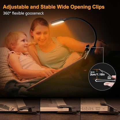 Gritin 16 LED Rechargeable Book Light for Reading in Bed- Eye Caring 3 Color Temperatures, Stepless Dimming Brightness, 80 Hrs Runtime, Lightweight Flexible Clip on Light for Book Lovers | Eye Caring 3 Color Temperatures,Stepless Dimming Brightness,80 Hrs