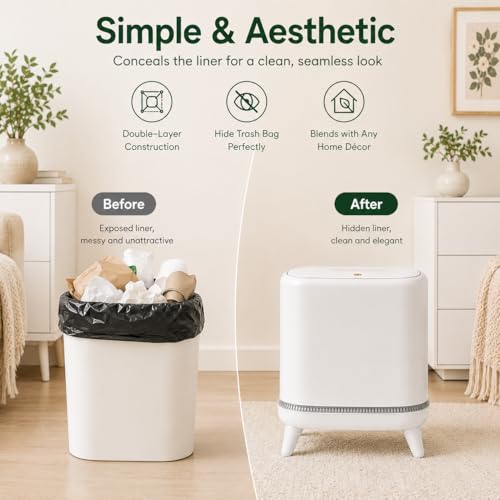 JUDRDO Bathroom Trash Can with Lid, 3.2 Gallon Small Garbage Can with Pop-Up Lid & Air-Pressure Bag Lock, Slim Trash Bin with Legs, Narrow Waste Basket for Bathroom, Bedroom, Kitchen, Office, Rv
