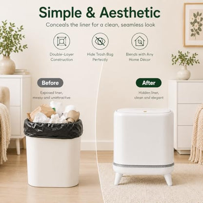 JUDRDO Bathroom Trash Can with Lid, 3.2 Gallon Small Garbage Can with Pop-Up Lid & Air-Pressure Bag Lock, Slim Trash Bin with Legs, Narrow Waste Basket for Bathroom, Bedroom, Kitchen, Office, Rv