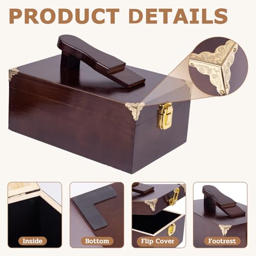 10 Pcs Deluxe Shoe Shine Box Set & Shoe Care Polish Kit with Foot Rest, Wooden Care Tools Storage Box Perfect for Multi- Leather Shoes