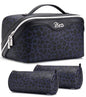 BOYATU Travel Makeup Bags Cosmetic Organizer Bag: 3 Pcs Set Large Capacity Make up Bag with Compartments - Waterproof Leather Toiletry Bags with Handle for Women (B-Blue) - color: B-Blue