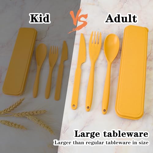 Zoyiancy 4 Sets Large Utensils Set with Case, Reusable Travel Cutlery Set | Spoon Knife Fork Lunch Box, Wheat Straw, Portable Easy To Carry, Dishwasher Safe, Office School Camping Travel Daily Use - color: Large,4 colors