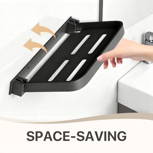 Aluminum RV Foldable Floating Shelves, Grey, 1 Pack | 90° Space-Saving Wall-Mounted, No Drill Furniture for Bathroom, Motor Home, Kitchen - size: 1 Pack