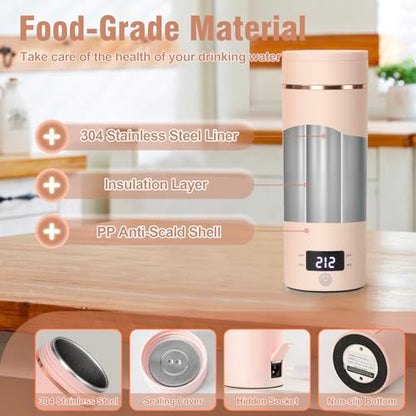 Travel Electric Kettle Portable Mini Kettle,Small Hot Water Boiler with 4 Temperature Settings,304 Stainless Steel,Fast Boiling Water with Auto Shut-Off and Boil Dry Protection (Pink, 400ml) - color: Pink
