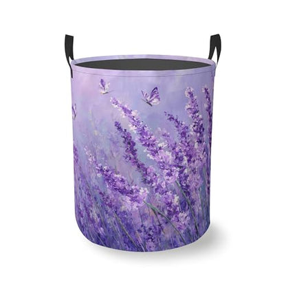 Purple Lavender Round Laundry Basket Collapsible Laundry Hamper with Handles Toys Clothes Organizer Bin For Home Bathroom Bedroom Dorm Nursery - color: Purple Lavender