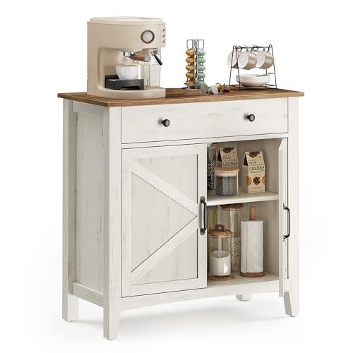 VASAGLE LIRY Collection - Buffet Cabinet, Coffee Bar Cabinet with a Drawer, Adjustable Shelf, Sideboard Storage with Cable Hole, Drawer Divider, Rustic White and Honey Brown UBBK341W01V1S - color: Rustic White + Honey Brown, size: 1 Drawer + 2 Doors (31.5