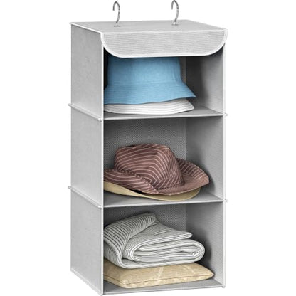 Simple Houseware 3-Shelf Hanging Closet Organizer, Fabric Storage Shelves with 57L Capacity, Gray - color: Grey