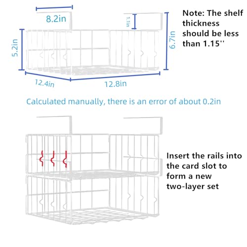 Under Shelf Basket Storage 2Pack - 12.6in Metal Under Cabinet Shelf, Hanging Wire Basket Shelves, Undershelf Storage Basket for Kitchen Pantry Bookshelf - color: White