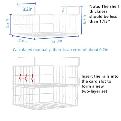 Under Shelf Basket Storage 2Pack - 12.6in Metal Under Cabinet Shelf, Hanging Wire Basket Shelves, Undershelf Storage Basket for Kitchen Pantry Bookshelf - color: White