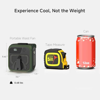 SEAINGO Portable Waist Fan Rechargeable – 10000mAh, 42 ft/s Max, 5 Speeds 16000RPM, Personal Cooling Wearable Clip Body Belt Shirt Fans, Hanging Neck Fan with Light - color: Olive Green