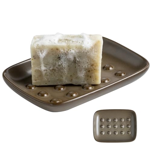 Miamolo Soap Dish for Shower, Ceramic Bar Soap Holder, Soap Saver Non-Slip, Decorative Sponge Tray for Bathroom Kitchen Sink Bathtub, Multi-Purpose, Raised Pattern - Keep Soap Dry, Brown - color: Brown, size: Floating Point Design