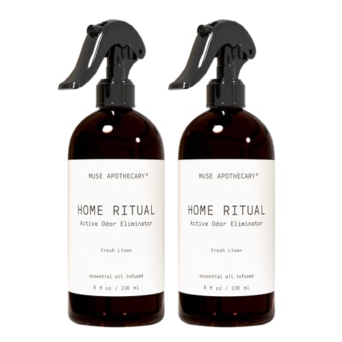 Muse Apothecary Home Ritual Active Odor Eliminator Spray - Furniture Deodorizer Spray & Bathroom Odor Eliminator for Home - Essential Oil Air Freshener - 8oz, Fresh Linen - size: 8 Fl Oz (Pack of 2)