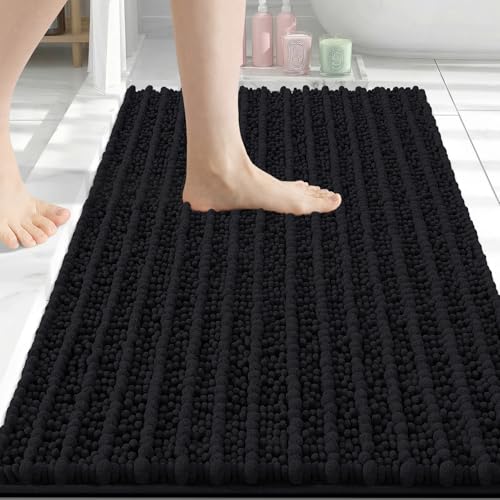 Arotive Luxury Bathroom Rugs 30x20, Extra Soft Thick Absorbent Shaggy Chenille Bath Rugs, Non-Slip Machine Wash Dry, Bath Mats for Bathroom Floor, Tub and Shower, Home Decor Accessories, Black - color: Black, size: 30" X 20"