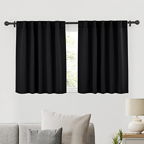 RYB HOME Bathroom Curtains Blackout - Thermal Insulating Privacy Small Window Curtains Short for Bedroom Basement Kitchen Kids Nursery Closet Cabinet, Wide 42 x Long 30 inches, 2 Panels, Black - color: Black, size: 42"W x 30"L (Pack of 2)