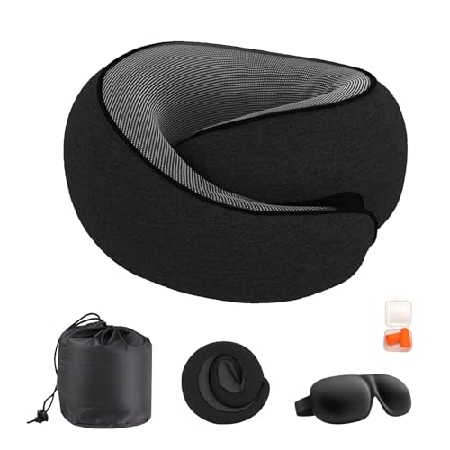 Cloud Sleep Travel Pillow｜360° Adjustable Neck Pillow for Airplane & Office｜NASA Memory Foam｜Free Eye Mask & Earplugs (Black) - color: Black