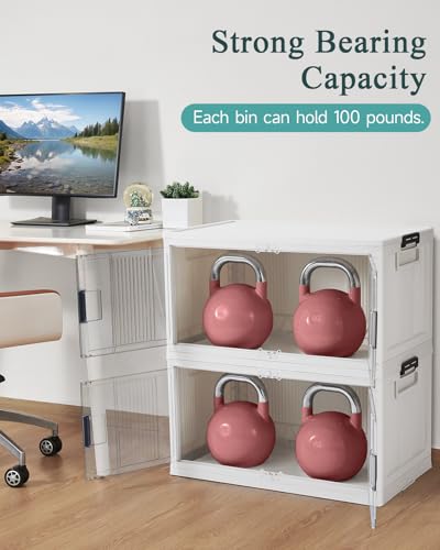 OlarHike 97QT Stackable Lockable Storage Bins with Lids - Folding Cabinet with Doors & Wheels, Collapsible Plastic Drawers for Closets and Organization, Garage, Shelves, College, School, 3 Pack Cubes - size: 97QT-White, style: 3Pack