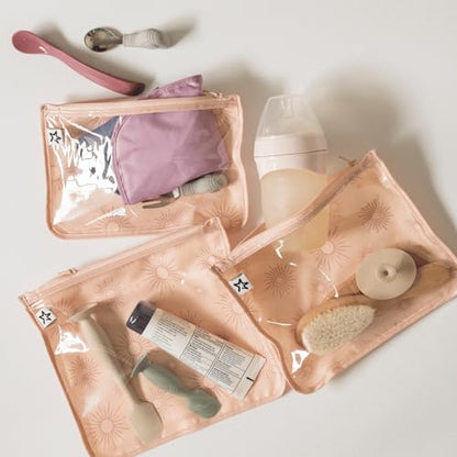 Tiny Twinkle Diaper Bag Organizing Pouches|3 Pack Mess-Proof Clear Front Travel Organizer Bags&TSA Approved Toiletry Bag Set for Baby and Mom Essentials - color: Shine