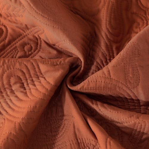 HoneiLife Queen Quilt Bedding Set - 3 Piece Microfiber Quilt Sets Lightweight Bedspreads Reversible Coverlets Retro Bed Cover Paisley Pattern Bedding Set All Season Quilts-Rust - color: Rust, size: Queen/Full-90"x96"