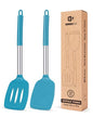 Pack of 2 Silicone Solid Turner, Non Stick Slotted Kitchen Spatulas, High Heat Resistant BPA Free Cooking Utensils, Ideal Cookware for Fish, Eggs, Pancakes(Blue) - color: Blue