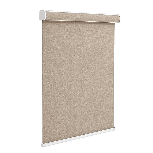 Changshade Custom Size Cordless Roller Shades with Valance, Blackout Roller Shades for Windows Roll-up Fabric Blinds with Thermal Insulated for French Door, Easy Installation Khaki Brown - color: Blackout-khaki Brown