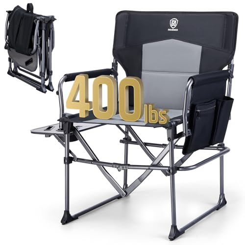 EVER ADVANCED Camping Directors' Chair with Side Table, Portable Folding with Compact Size, Heavy Duty Lawn Chair with Pocket for Camping, Lawn, Sports and Fishing, 400lbs, Black - color: Black, style: Classic