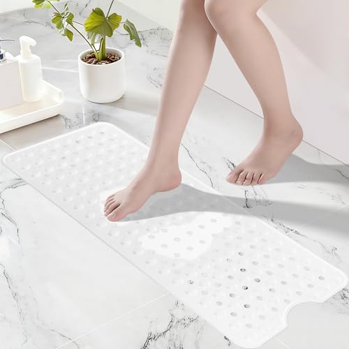 Silicone Bath Tub Mat Non Slip, 36"x16" Shower Foot Scrubber Mat with Drain Holes and Suction Cups, Upgraded Bathtub and Shower Mats, Machine Washable Bathtub Floor Liner Mats for Bathroom (Clear) - color: Clear