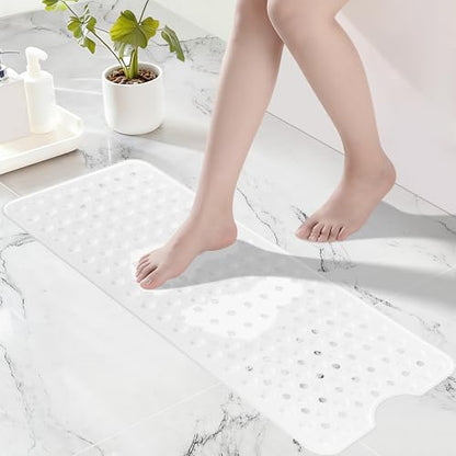 Silicone Bath Tub Mat Non Slip, 36"x16" Shower Foot Scrubber Mat with Drain Holes and Suction Cups, Upgraded Bathtub and Shower Mats, Machine Washable Bathtub Floor Liner Mats for Bathroom (Clear) - color: Clear