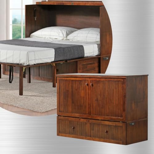 Mega Solutions Murphybedz Tuscany Murphy Cabinet Chest Bed with Charging Station 6 Inch (Tobacco, Queen) - color: Tobacco, size: Queen (U.S. Standard)