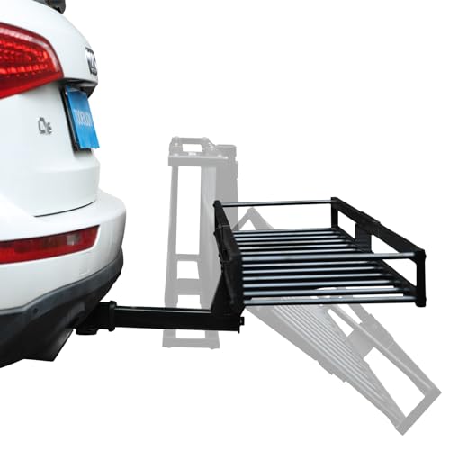 TOOENJOY 59" x 15.5" x 5" Skinny Roof Cargo Carrier Basket, Foldable and Tilting Design, 200 LBS Capacity, Fits 2" Hitch Receiver for SUV Pickup Truck - size: L59 x W15.5 Inch with Hitch