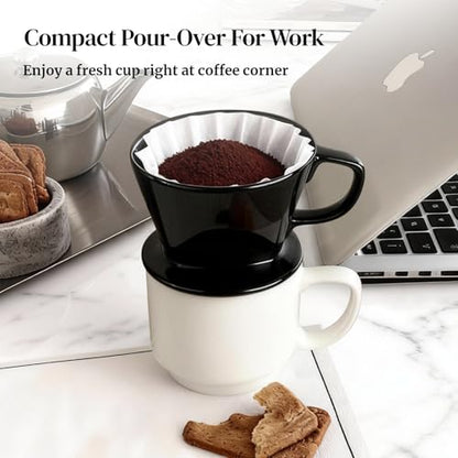 DOWAN Pour Over Coffee Maker, Non-Electric Pour Over Coffee Dripper, Manual Brew Maker, Single Cups Porcelain Slow Brewing Accessories for Gifts, Black - color: Black
