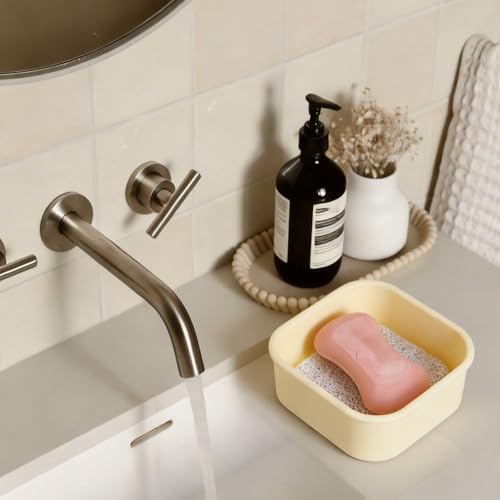 Square Travel Soap Case, Bar Soap Holder for Dr Squatch, Silicone Soap Case with Soap Saver, Portable Shampoo Bar Soap Box for Shower, Travel, Camp (Cream Yellow) - color: Cream Yellow