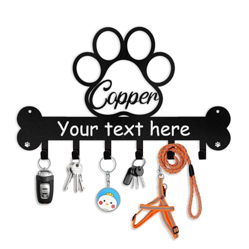 Personalized Dog Leash and Key Holder for Wall - Custom Name Metal Wall Mount With Hooks, Storage Organizer, Key Rack Decor - Gifts for Dog Lovers, Entryway, Farmhouse - color: 01 Dog