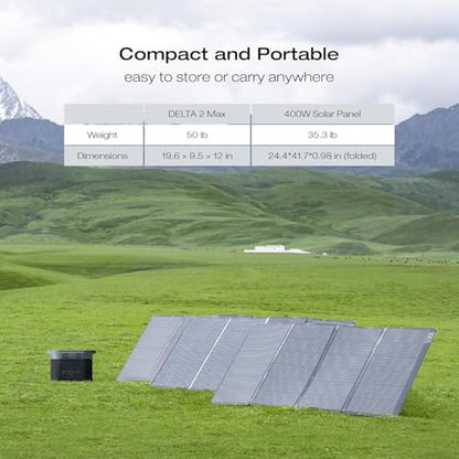 EF ECOFLOW Solar Generator DELTA 2 Max 2048Wh With 400W Solar Panel, LFP Battery Portable Power Station Up to 3400W AC Output Fast Charging 0-80% in 43 Min solar powered generator For Camping, RV - style: DELTA 2 Max+400W Solar Panel