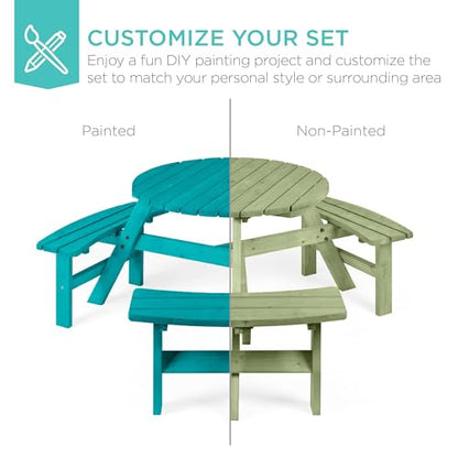 Best Choice Products 6-Person Circular Outdoor Wooden Picnic Table for Patio, Backyard, Garden, DIY w/ 3 Built-in Benches, 500lb Capacity - Sage Green - color: Sage Green