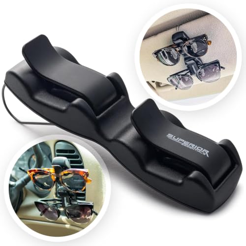SUPERIOR ESSENTIALS Sunglass Holder for Car Visor Clip - Sun-Glasses Holder and Ticket Card Clips - Car Visor Accessories - Luxury Eyeglass Car Mount (Pack 2) - size: Pack 2