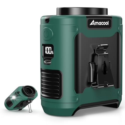 AMACOOL Portable Waist Fan Clip On, MAX 40H Work Time, 10000mAh Rechargeable Wearable Shirt Fan with Light, 16000RPM Powerful 5 Speeds Belt Fans Personal Cooling Fans for Outdoor Jobsite Travel - color: Dark Green