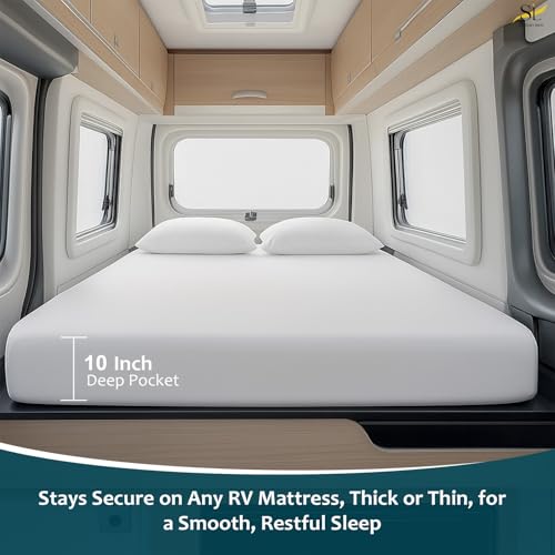 Shreem Linen Luxury 4 Piece Microfiber RV Sheet Set, Deep Pocket Fits Up to 10 inch, Soft, Wrinkle-Resistant, Camper, Travel Trailer Bedding, RV Full XL 48x80, White - color: White, size: RV Full XL - 48x80