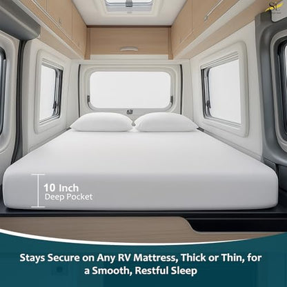 Shreem Linen Luxury 4 Piece Microfiber RV Sheet Set, Deep Pocket Fits Up to 10 inch, Soft, Wrinkle-Resistant, Camper, Travel Trailer Bedding, RV Full XL 48x80, White - color: White, size: RV Full XL - 48x80