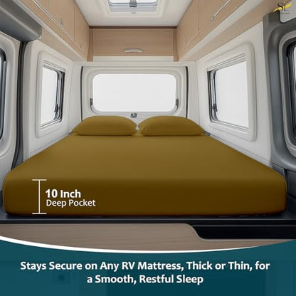 Shreem Linen Luxury 4 Piece Microfiber RV Sheet Set, Deep Pocket Fits Up to 10 inch, Soft, Wrinkle-Resistant, Camper, Travel Trailer Bedding, Bunk 28x75, Taupe - color: Taupe, size: RV Bunk - 28x75