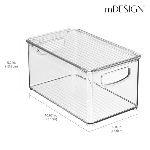 mDesign Plastic Deep Storage Bin Box Container with Lid and Built-In Handles - Organization for Fruit, Snacks, or Food in Kitchen Pantry, Cabinet, or Cupboard, Ligne Collection, 2 Pack, Clear
