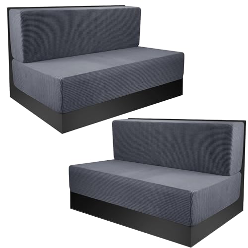 Grey RV Dinette Cushion Cover,Washable Elastic Cushion Slipcovers Stretchable RV Sofa Cover-Loveseat Sofa Furniture Protector for RV Camper Car Bench Seats, Backrest Cover Bench Cover