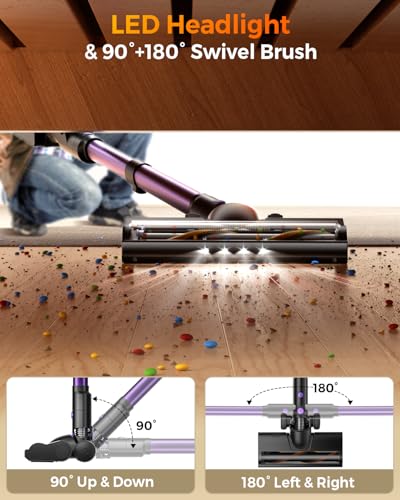 Cordless Vacuum Cleaner for Home, 580W/48KPa Powerful Suction, 65 Min Runtime, Lightweight Stick Vacuum with LED Screen & Wall Mount, Handheld Vacuum for Pet Hair, Carpet & Hard Floors