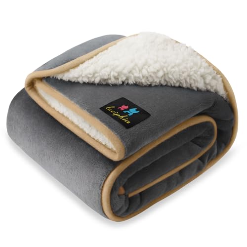 Luciphia Waterproof Pet Blanket, Liquid Pee Proof Dog Blanket for Sofa Bed Couch, Reversible Sherpa Fleece Furniture Protector Cover for Small Medium Large Dogs Cats, Grey+Beige Medium（57" x 40"） - color: Grey+beige, size: M (57" x40")