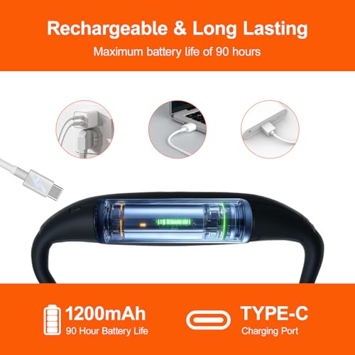 LED Rechargeable Neck Reading Light， Suitable for Reading Books with 3 Color Temperatures, 90 Hour Long-Lasting Recharging Lamp, Ergonomic, Suitable for Reading, Weaving, and Repairing