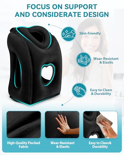 Travel Pillow,Inflatable Airplane Pillow for Sleeping to Avoid Neck and Shoulder Pain,Supports Head and Chin Used for Airplane,Car,Bus and Office - color: Black(upgraded)