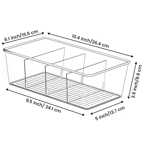 wilfox Pantry Organization, 3 Pack Clear Organizer Bins with Removable Dividers for Pantry, Kitchen, Fridge, Cabinet, Stackable Storage Bins for Snack, Pouches, Spice Packets - size: 3PCS