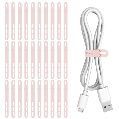 Donruby 30Pcs Silicone Cable Ties - Reusable & Washable with Adjustable Locking Buckles, High Elasticity Cable Management Straps for Home, Office, School, Travel Essential Cord Organizer (Pink) - color: Pink