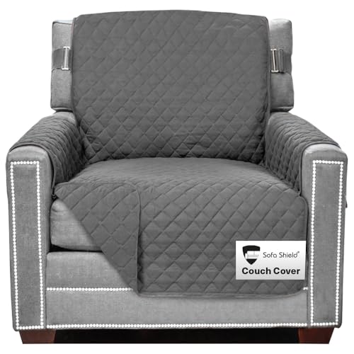 Sofa Shield® Couch Armchair Covers for Dogs, Reversible Furniture Protector with Strap, Stain and Tear Resistant Cushion Cover, 23 inch Seat, Machine Washable Slipcover Pets, Cats, Charcoal - color: Charcoal/Charcoal, size: Small Chair