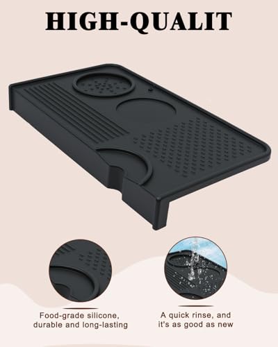 Upgraded Silicone Tamping Mat & Coffee Brush, Durable Tamper Mat Counter Pad, Espresso Machines Acceessories for Home Baristas, Espresso Tamping Station - Black - color: Black Mat & Brush